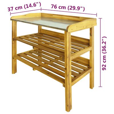 vidaXL Potting Bench with 2 Shelves Solid Acacia Wood and Zinc,  vidaXL Potting Bench with 2 Shelves Solid Acacia Wood and Zinc