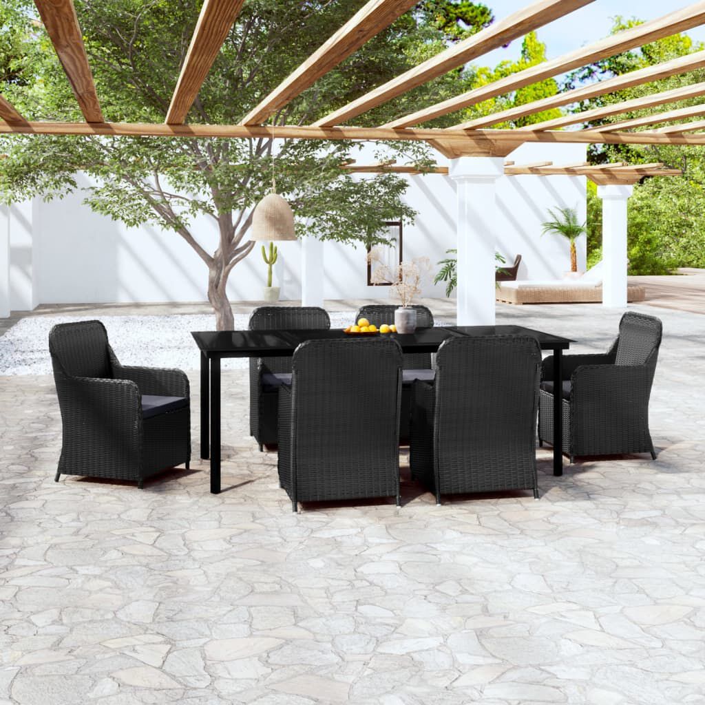 vidaXL 7 Piece Garden Dining Set with Cushions Black