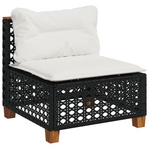 vidaXL Garden Sofa Armless with Cushions Black Poly Rattan