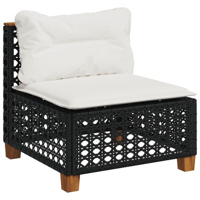 vidaXL Garden Sofa Armless with Cushions Black Poly Rattan, black vidaXL Garden Sofa Armless with Cushions Black Poly Rattan