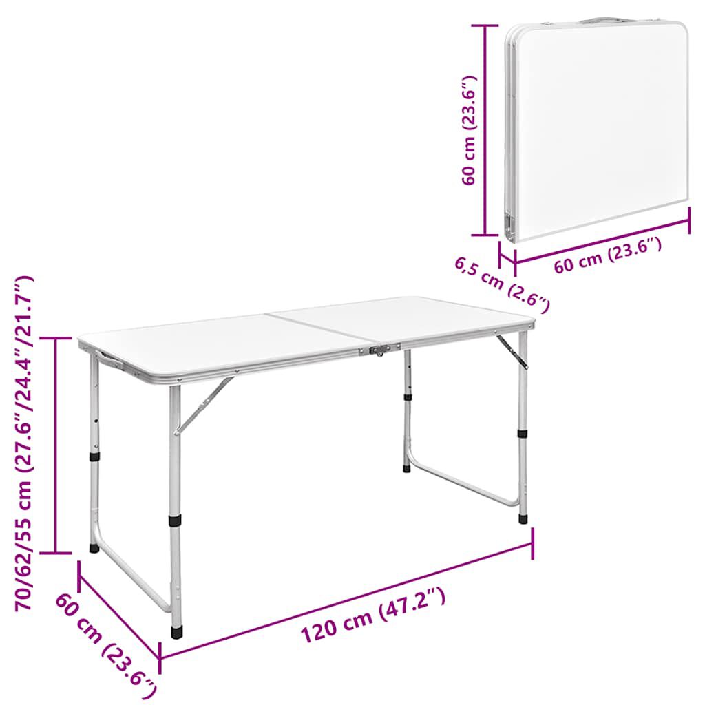 vidaXL Foldable Camping Table Set with 4 Stools Height Adjustable 120 x 60 cm