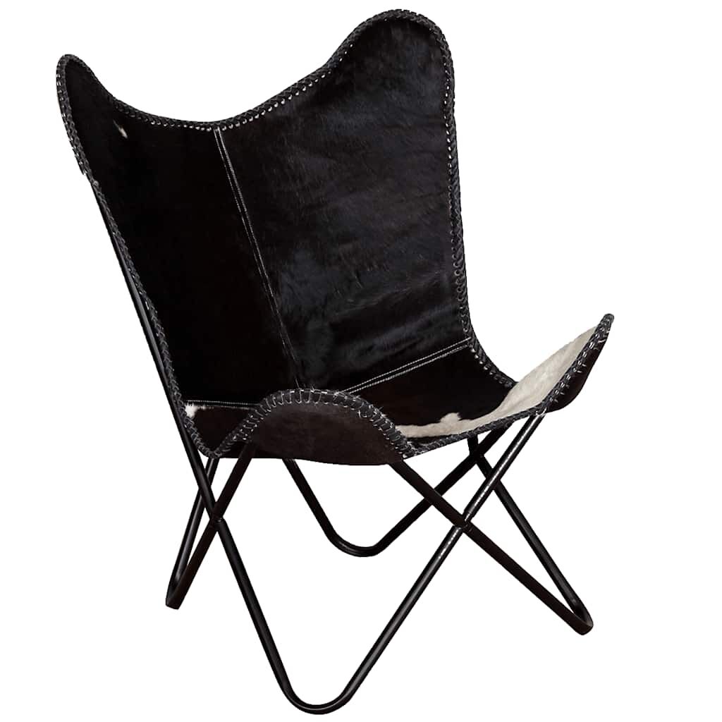 vidaXL Butterfly Chair Black and White Real Cowhide Leather