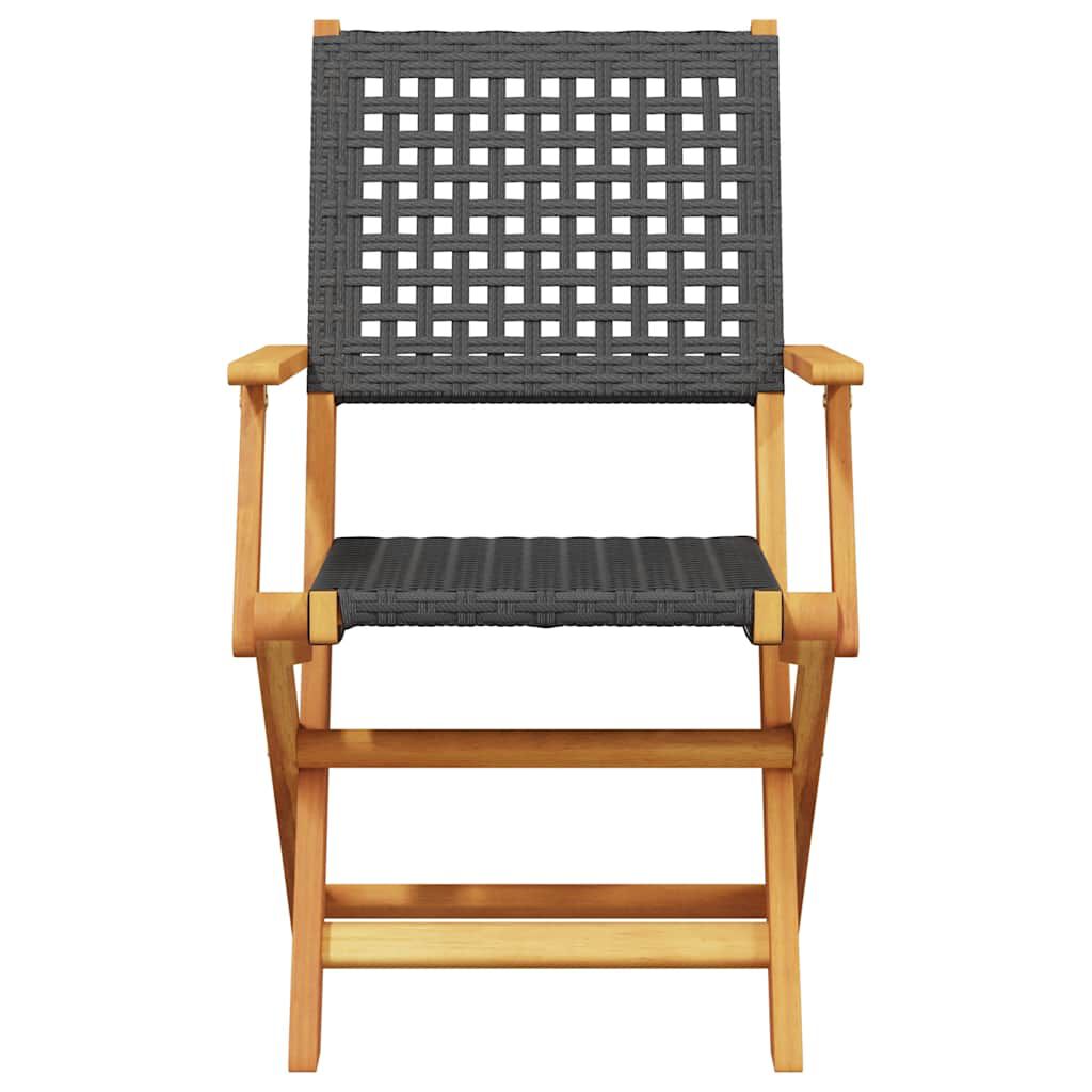 vidaXL Folding Garden Chairs 8 pcs Black Poly Rattan and Solid Wood