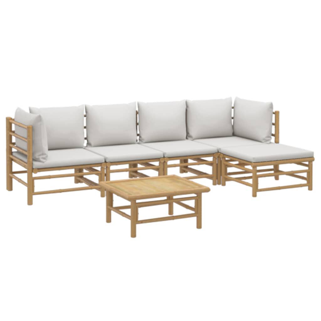 vidaXL 6 Piece Garden Lounge Set with Light Grey Cushions Bamboo