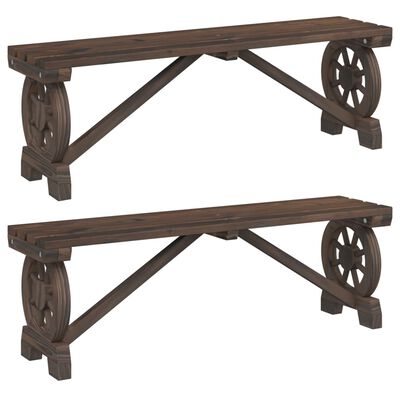 vidaXL Garden Benches 2 pcs Solid Wood Fir, dark brown vidaXL Garden Benches 2 pcs Solid Wood Fir