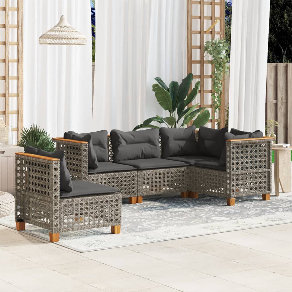 vidaXL 5 Piece Garden Sofa Set with Cushions Grey Poly Rattan