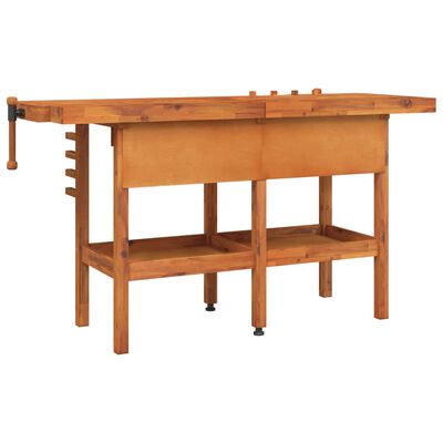vidaXL Workbench with Drawers and Vices 162x62x83 cm Solid Wood Acacia,  vidaXL Workbench with Drawers and Vices 162x62x83 cm Solid Wood Acacia
