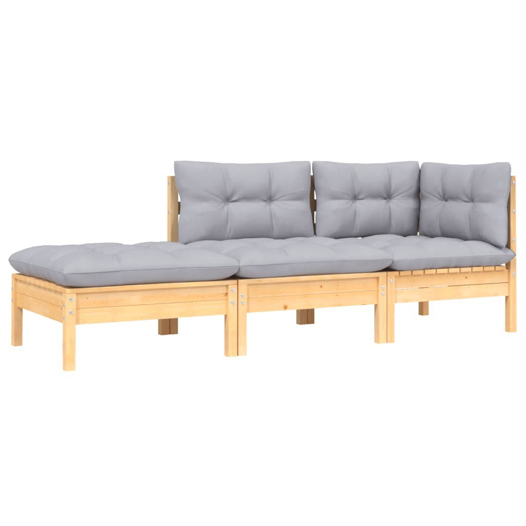 vidaXL 3 Piece Garden Lounge Set with Grey Cushions Solid Pinewood