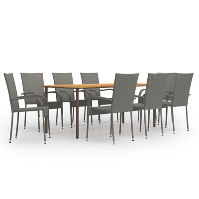 vidaXL 9 Piece Garden Dining Set Poly Rattan Grey, grey vidaXL 9 Piece Garden Dining Set Poly Rattan Grey