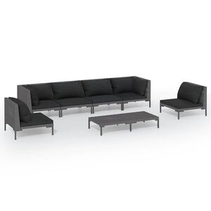 vidaXL 7 Piece Garden Lounge Set with Cushions Poly Rattan Dark Grey