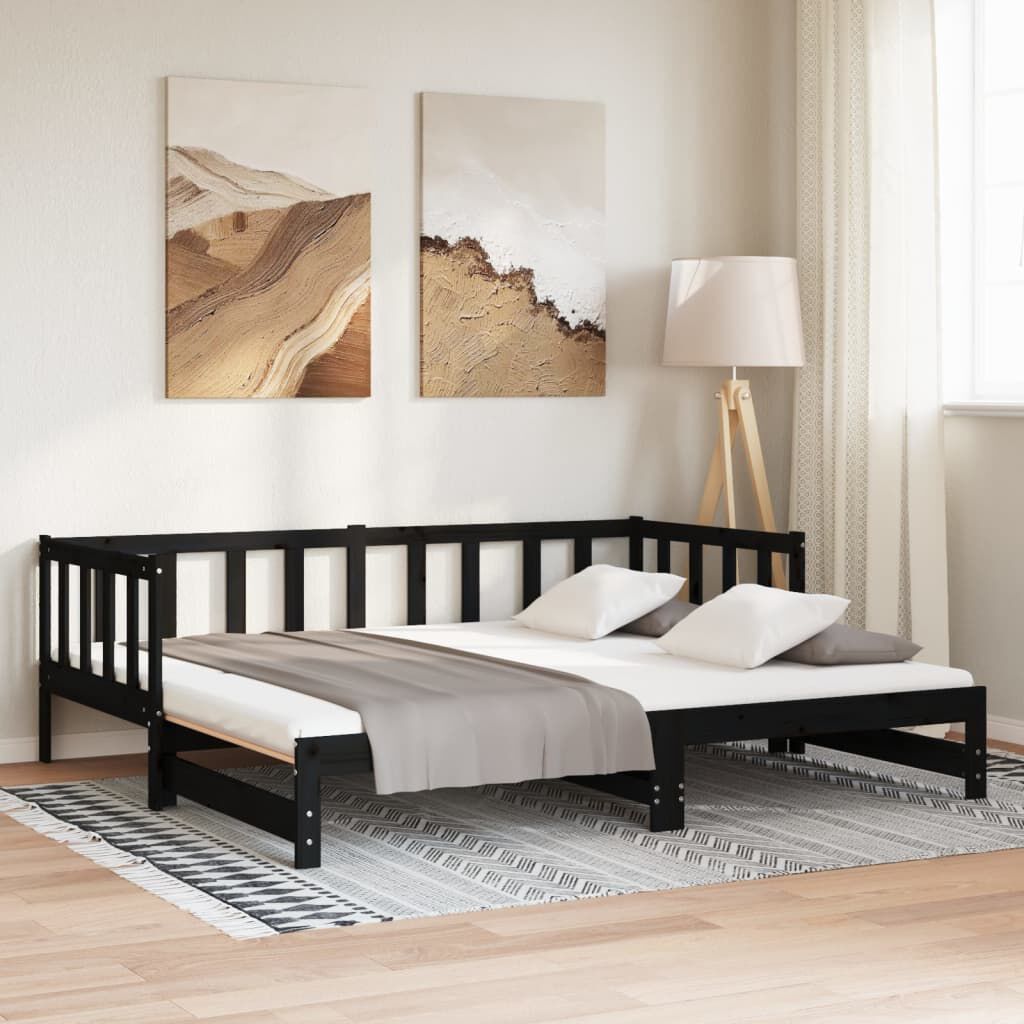 vidaXL Pull-out Day Bed without Mattress Black 2x(90x200)cm