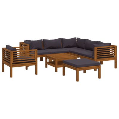 vidaXL 8 Piece Garden Lounge Set with Cushion Solid Acacia Wood, dark grey vidaXL 8 Piece Garden Lounge Set with Cushion Solid Acacia Wood