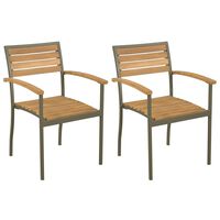vidaXL Stackable Outdoor Chairs 2 pcs Solid Acacia Wood and Steel,  vidaXL Stackable Outdoor Chairs 2 pcs Solid Acacia Wood and Steel