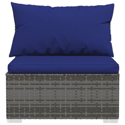 vidaXL 4 Piece Garden Lounge Set with Cushions Poly Rattan Grey, grey and dark blue vidaXL 4 Piece Garden Lounge Set with Cushions Poly Rattan Grey