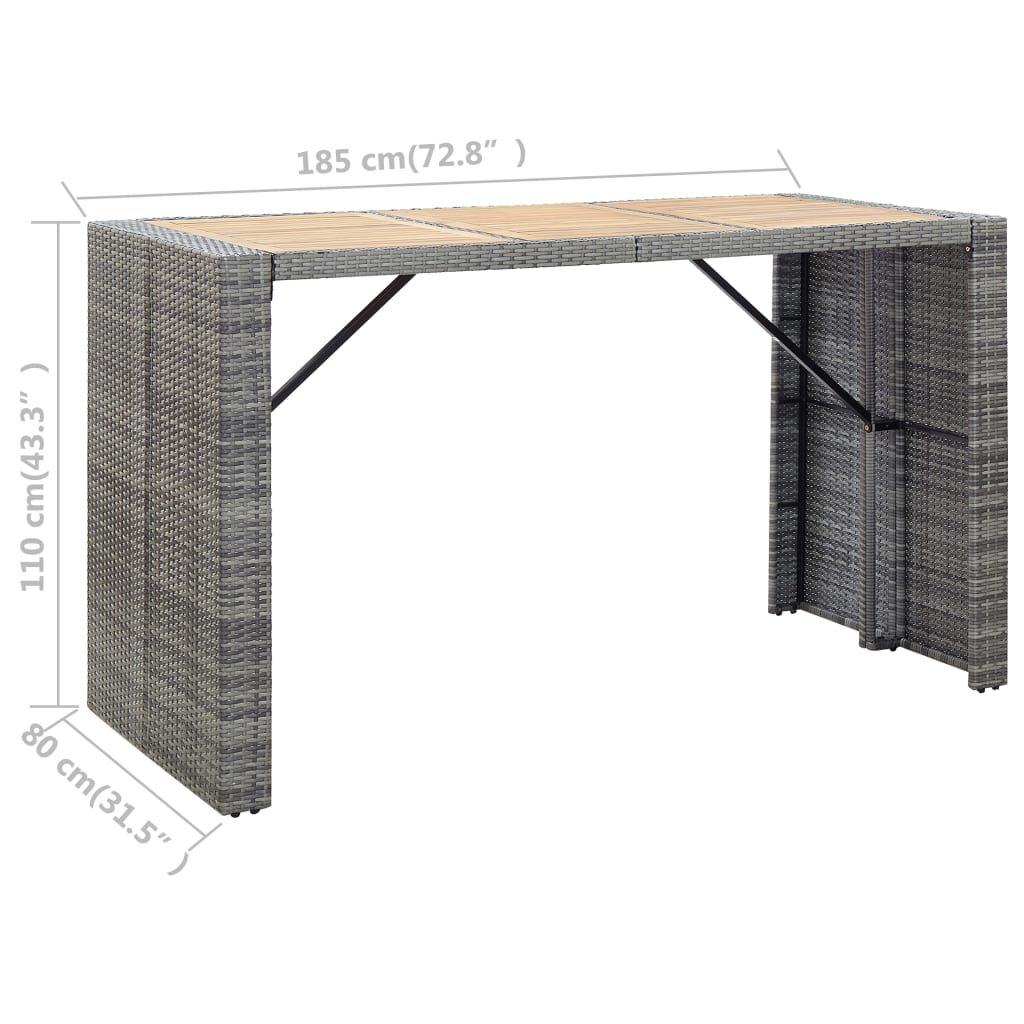 vidaXL 7 Piece Outdoor Bar Set with Cushions Poly Rattan Grey