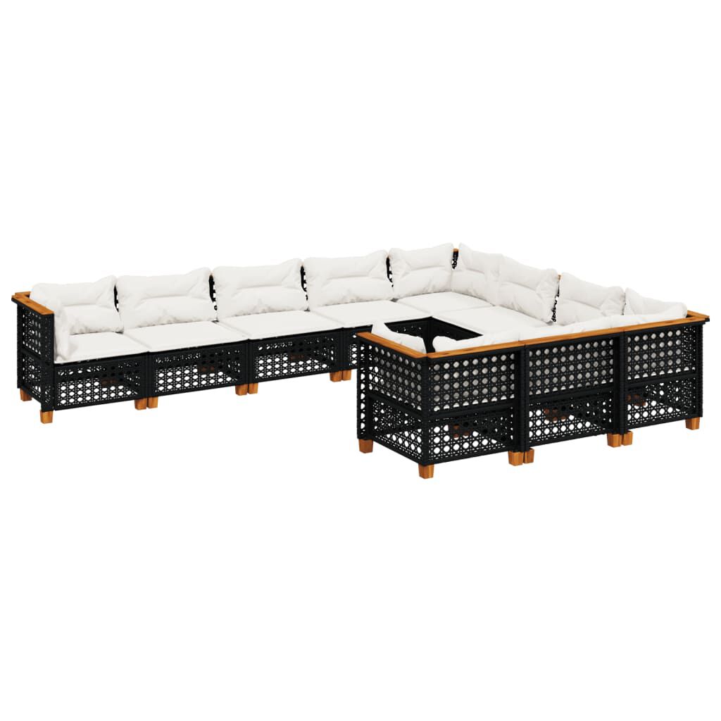 vidaXL 10 Piece Garden Sofa Set with Cushions Black Poly Rattan