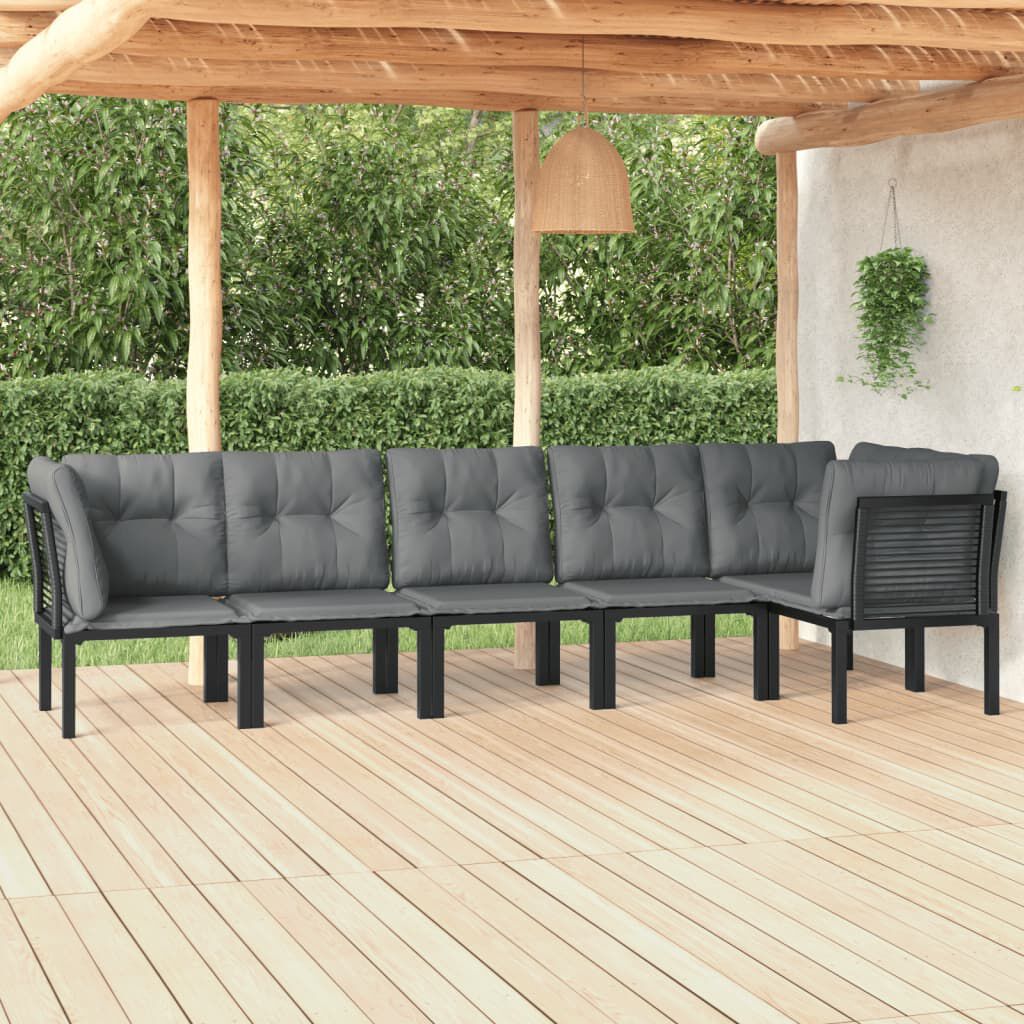 vidaXL 6 Piece Garden Lounge Set Black and Grey Poly Rattan