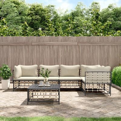 vidaXL 6 Piece Garden Lounge Set with Cushions Anthracite Poly Rattan