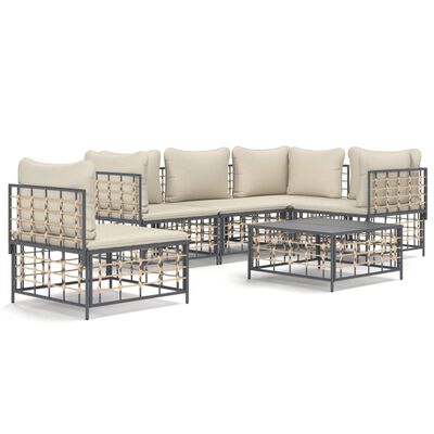 vidaXL 6 Piece Garden Lounge Set with Cushions Anthracite Poly Rattan,  vidaXL 6 Piece Garden Lounge Set with Cushions Anthracite Poly Rattan