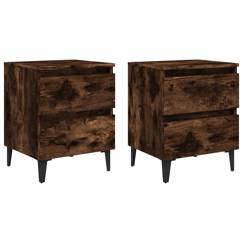 vidaXL Bed Cabinets with Metal Legs 2 pcs Smoked Oak 40x35x50 cm
