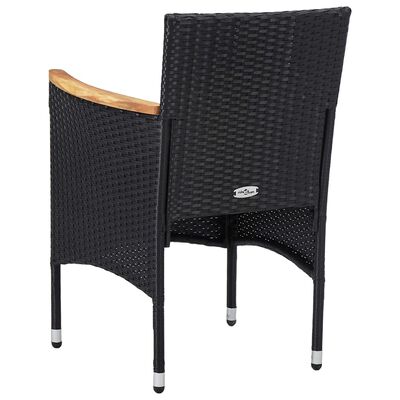 vidaXL 5 Piece Garden Dining Set Black Poly Rattan and Acacia Wood, black vidaXL 5 Piece Garden Dining Set Black Poly Rattan and Acacia Wood