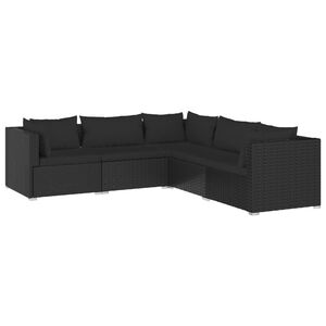 vidaXL 5 Piece Garden Lounge Set with Cushions Poly Rattan Black