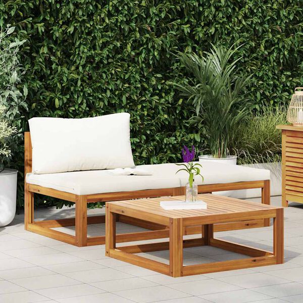vidaXL 3 Piece Garden Lounge Set with Cream Cushions Solid Acacia Wood