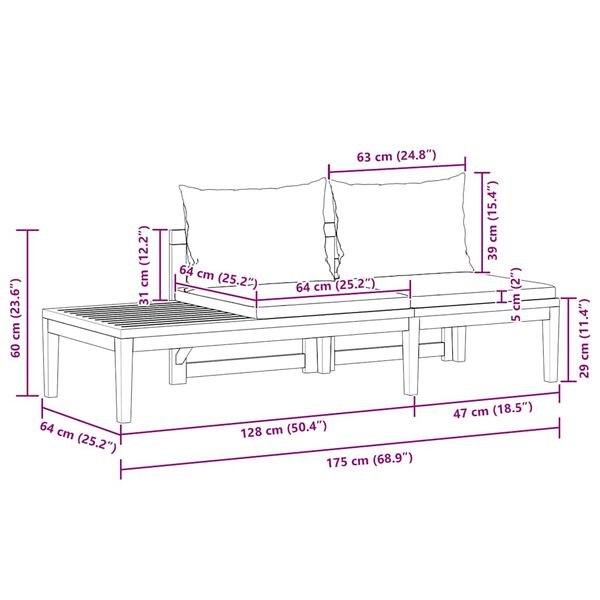 vidaXL 2 Piece Garden Lounge Set with Dark Grey Cushions Acacia Wood