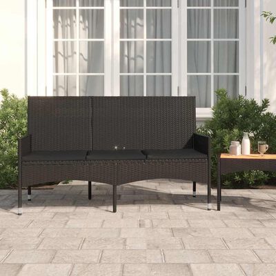 vidaXL 3-Seater Garden Bench with Cushions Black Poly Rattan, black vidaXL 3-Seater Garden Bench with Cushions Black Poly Rattan