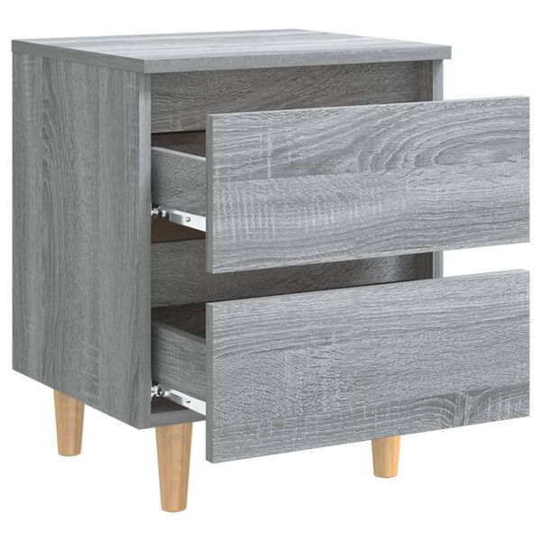 vidaXL Bed Cabinets with Solid Wood Legs 2 pcs Grey Sonoma 40x35x50 cm