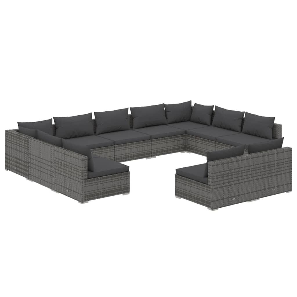 vidaXL 11 Piece Garden Lounge Set with Cushions Grey Poly Rattan