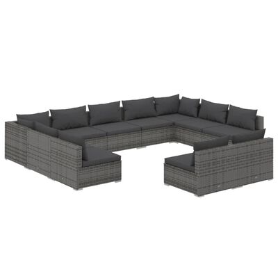 vidaXL 11 Piece Garden Lounge Set with Cushions Grey Poly Rattan, grey and anthracite vidaXL 11 Piece Garden Lounge Set with Cushions Grey Poly Rattan