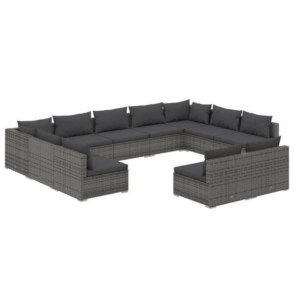 vidaXL 11 Piece Garden Lounge Set with Cushions Grey Poly Rattan