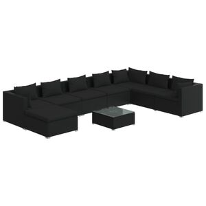 vidaXL 9 Piece Garden Lounge Set with Cushions Poly Rattan Black