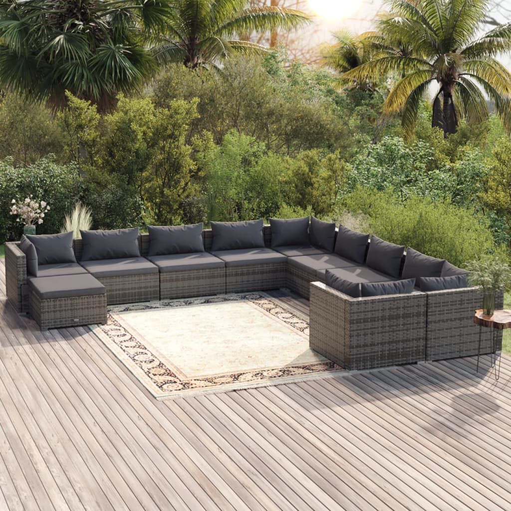 vidaXL 11 Piece Garden Lounge Set with Cushions Poly Rattan Grey