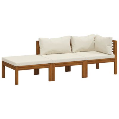 vidaXL 3 Piece Garden Lounge Set with Cream Cushion Solid Acacia Wood, cream vidaXL 3 Piece Garden Lounge Set with Cream Cushion Solid Acacia Wood