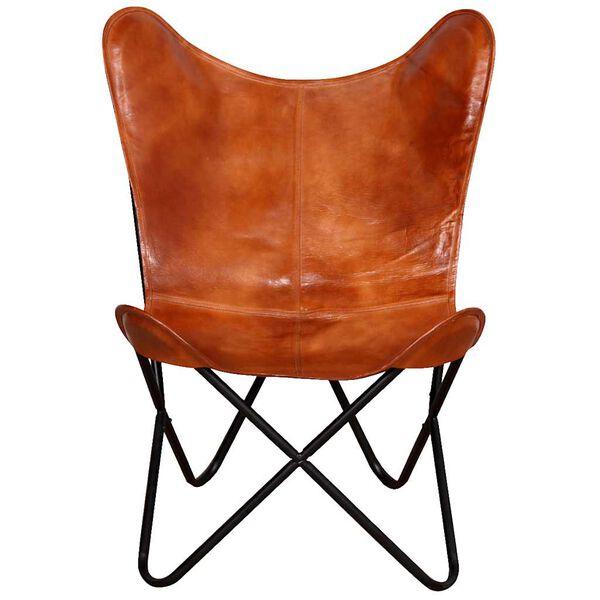vidaXL Butterfly Chair Brown Real Leather