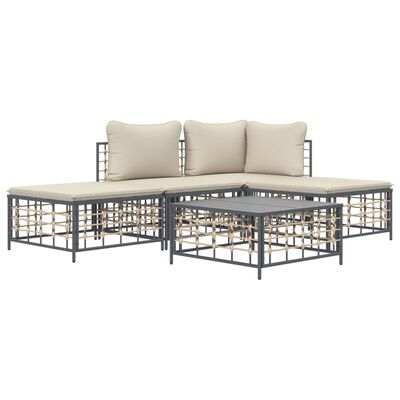 vidaXL 5 Piece Garden Lounge Set with Cushions Anthracite Poly Rattan,  vidaXL 5 Piece Garden Lounge Set with Cushions Anthracite Poly Rattan
