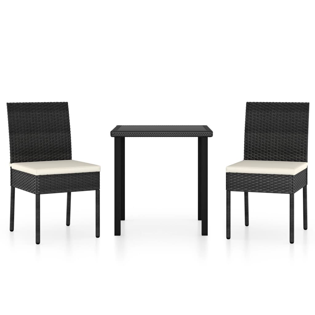 vidaXL 3 Piece Garden Dining Set Poly Rattan Black