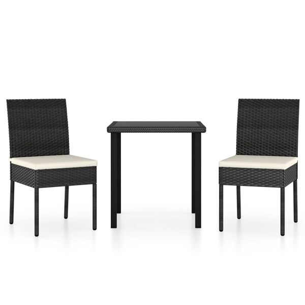vidaXL 3 Piece Garden Dining Set Poly Rattan Black