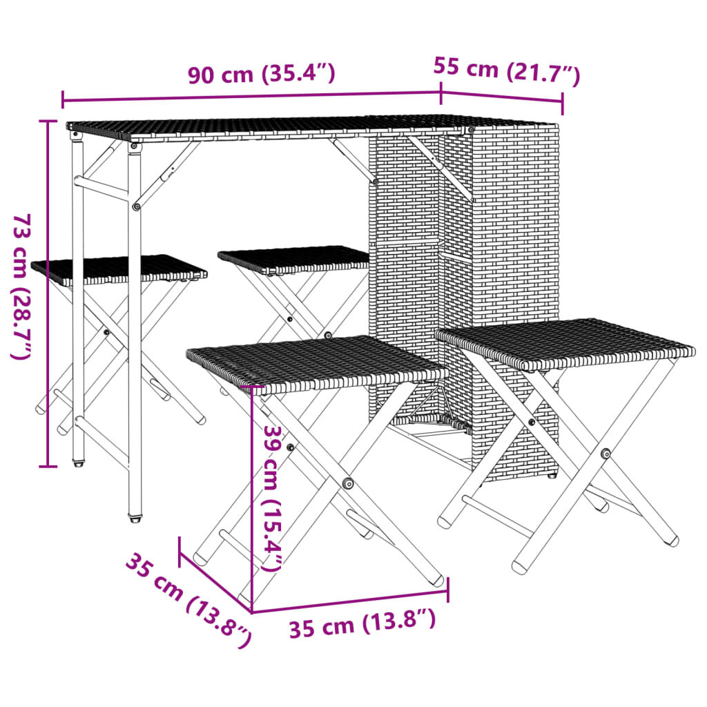 vidaXL 5 Piece Garden Dining Set Foldable Black Poly Rattan