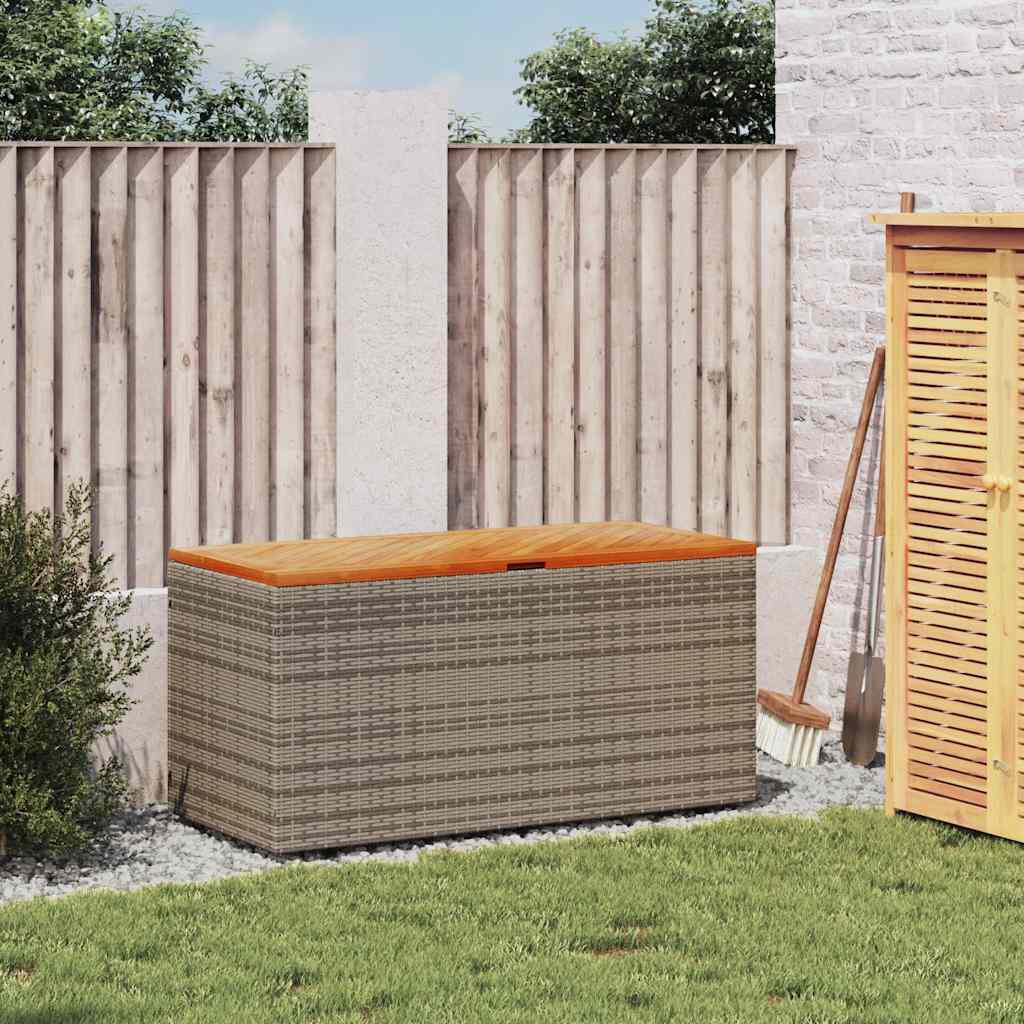 vidaXL Garden Storage Box Grey 110x50x54 cm Poly Rattan Acacia Wood