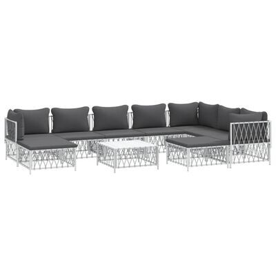 vidaXL 10 Piece Garden Lounge Set with Cushions White Steel, white vidaXL 10 Piece Garden Lounge Set with Cushions White Steel