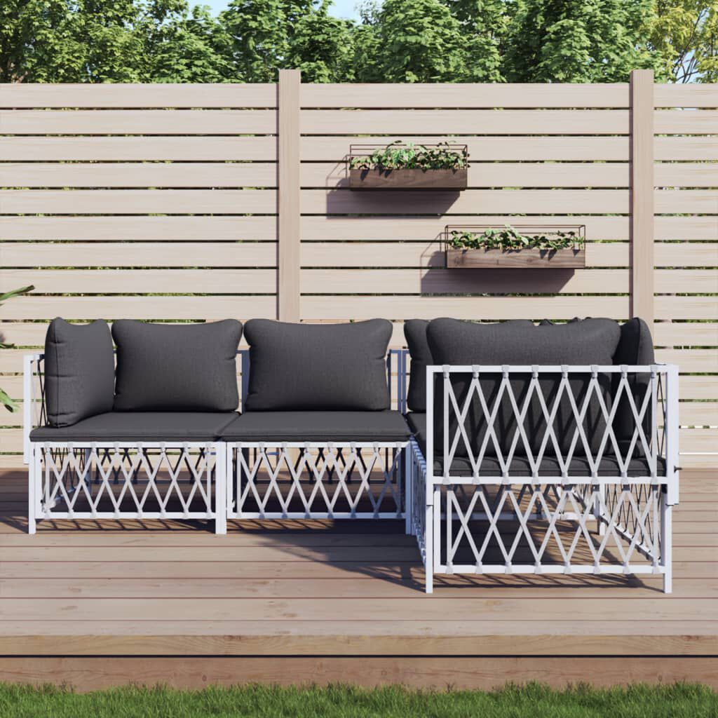 vidaXL 4 Piece Garden Lounge Set with Cushions White Steel