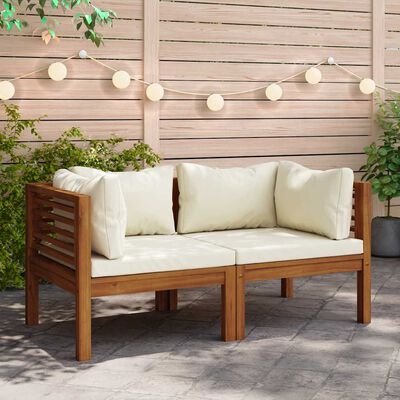 vidaXL Corner Sofas 2 pcs with Cream White Cushions Solid Acacia Wood, cream white vidaXL Corner Sofas 2 pcs with Cream White Cushions Solid Acacia Wood