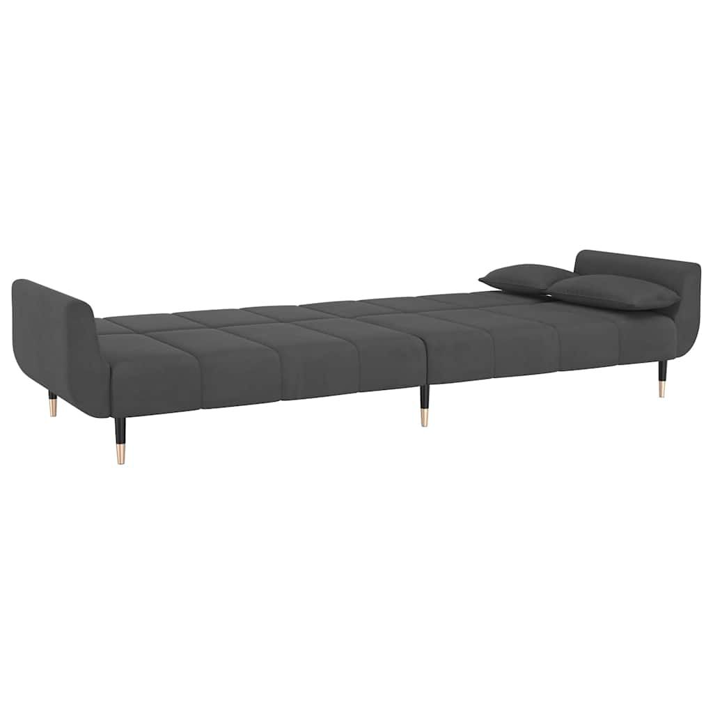 vidaXL 2-Seater Sofa Bed with Two Pillows Dark Grey Velvet
