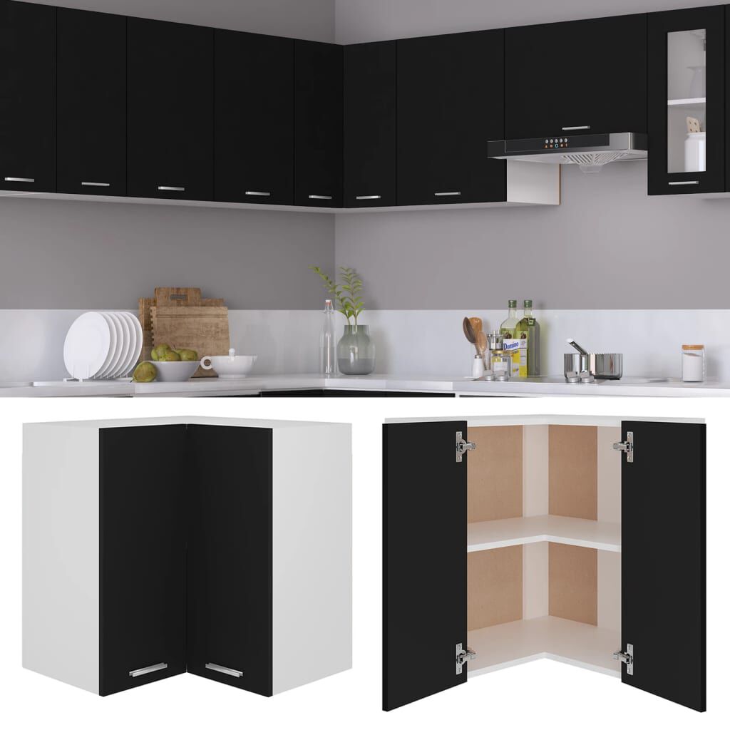 vidaXL Hanging Corner Cabinet Lyon Black 57x57x60 cm Engineered Wood