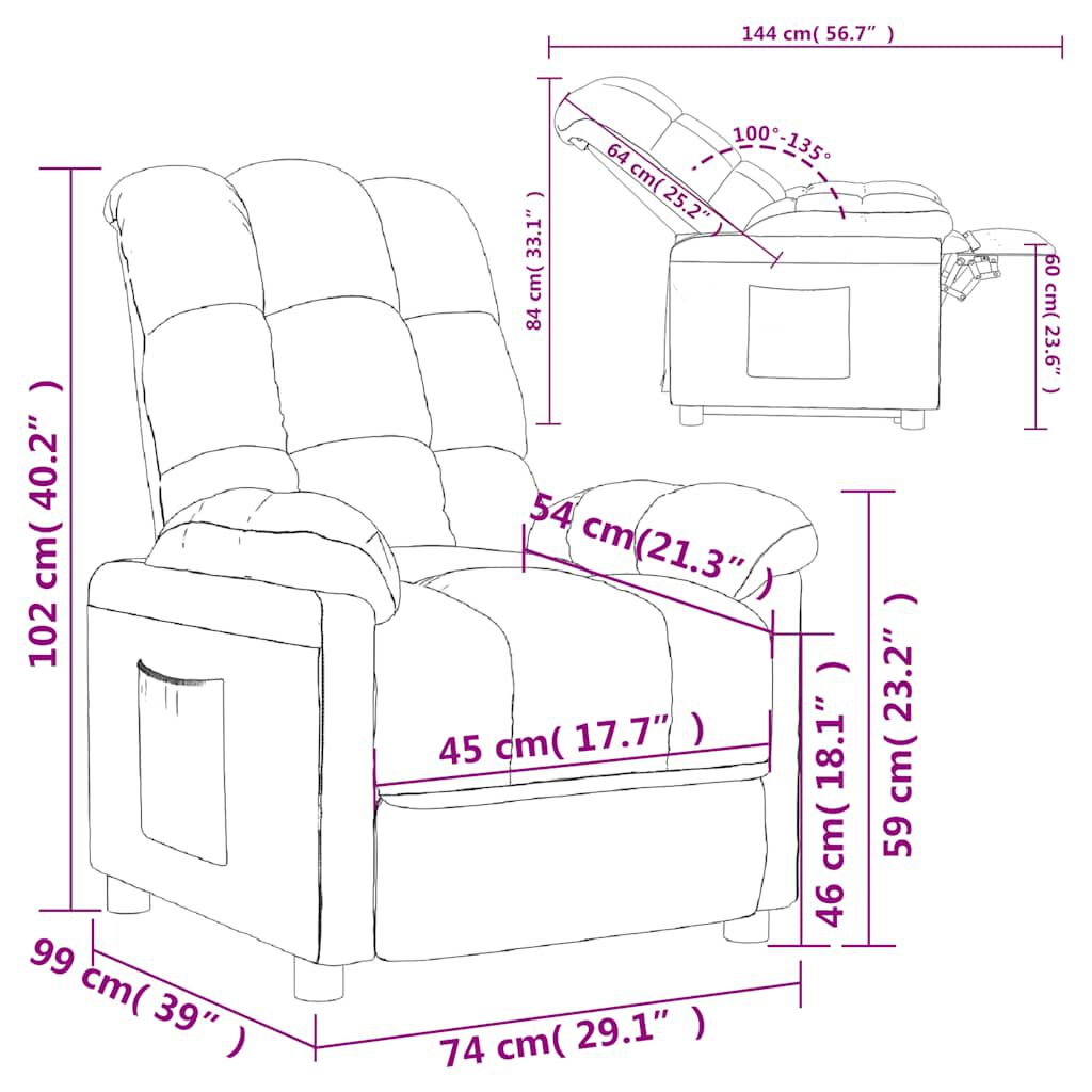 vidaXL Recliner Chair Dark Grey Fabric