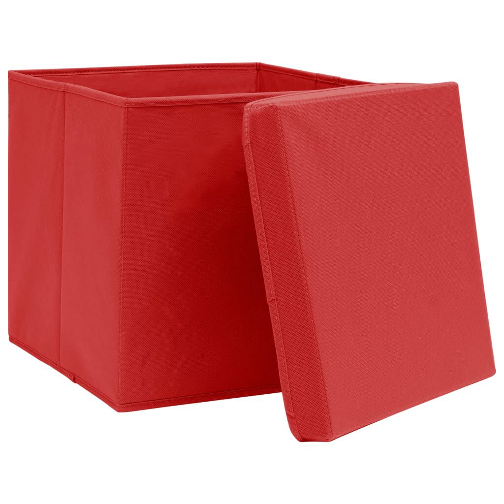 vidaXL Storage Boxes with Covers 10 pcs 28x28x28 cm Red