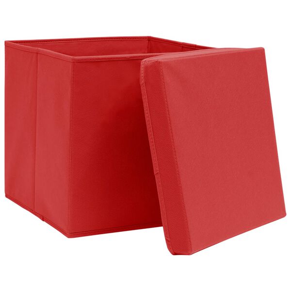 vidaXL Storage Boxes with Covers 10 pcs 28x28x28 cm Red
